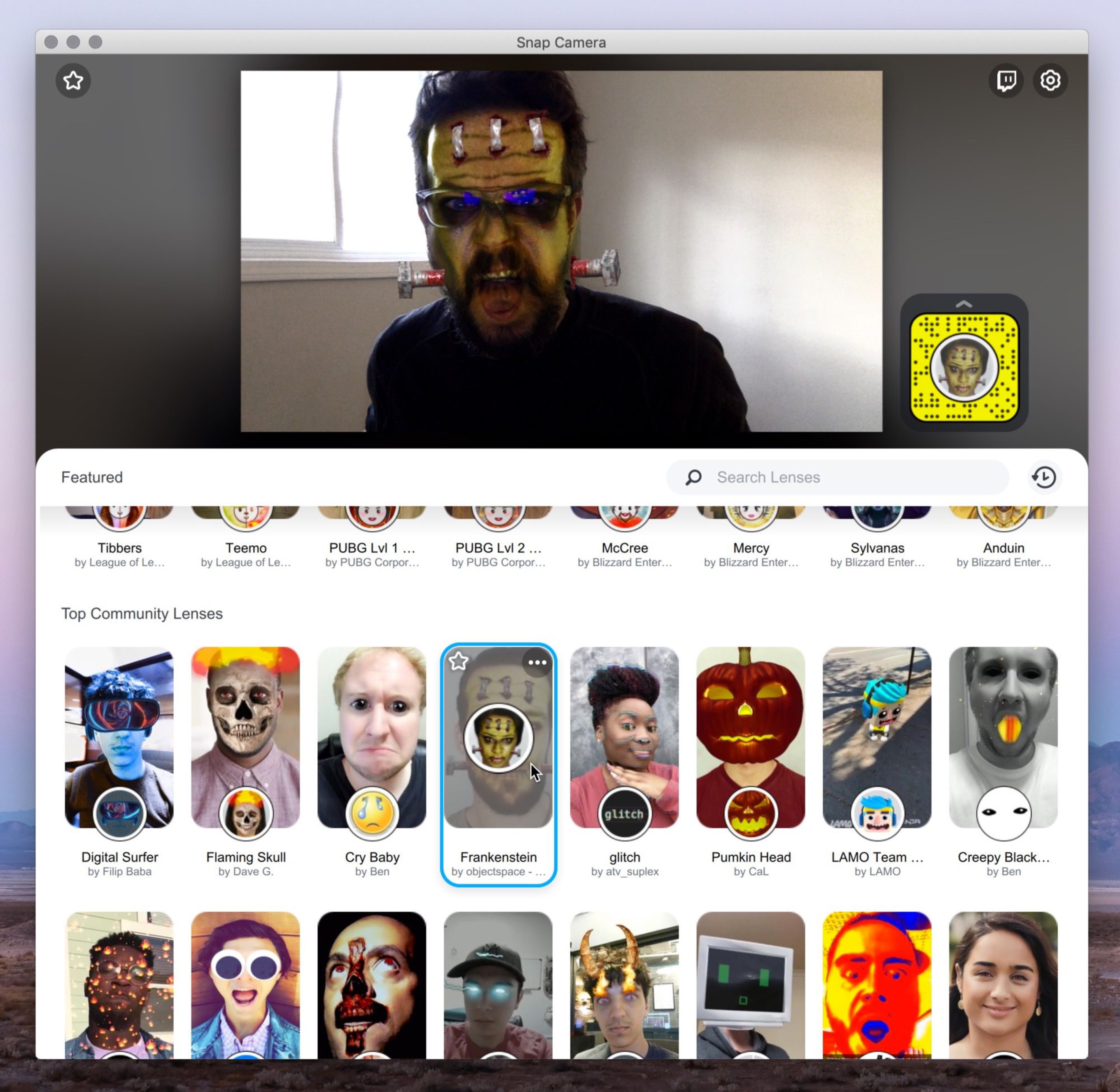 Snap Camera les lentilles de Snapchat disponibles sur Mac MacGeneration
