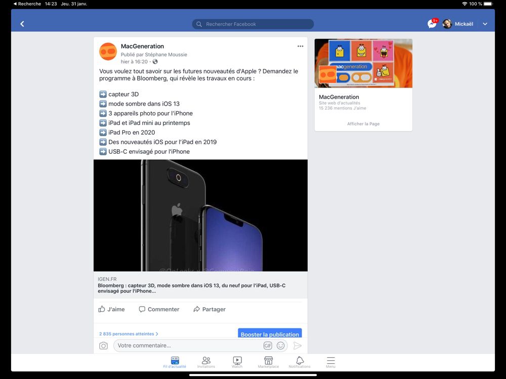 L Application Facebook S Adapte Aux Ecrans Des Iphone Xr Xs Max Et A L Ipad Pro 18 Igeneration