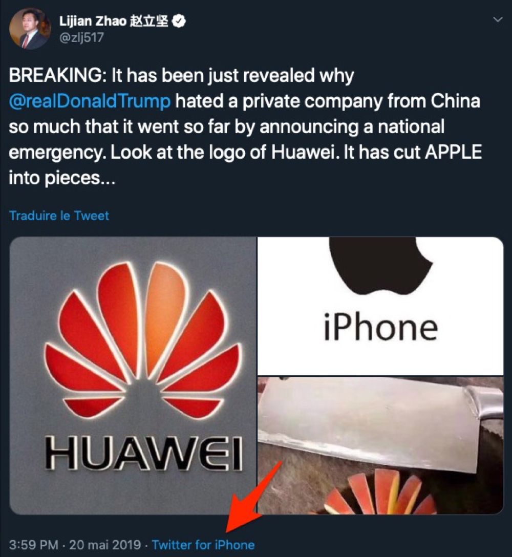 Ivre, cet officiel chinois tweete que Huawei c’est mieux… depuis son iPhone