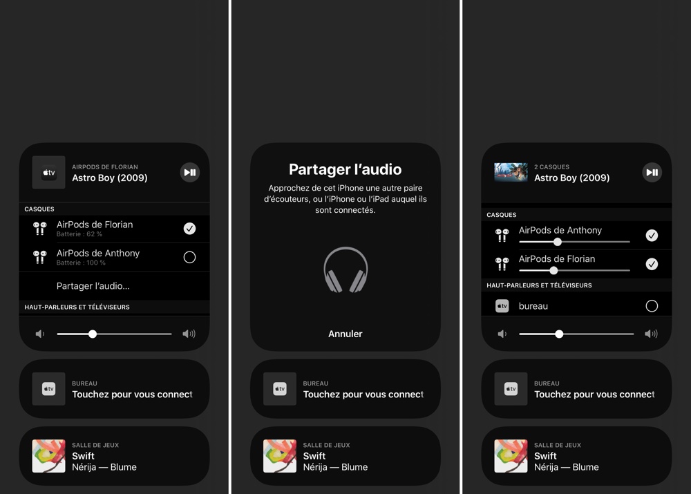Partage audio avec des AirPods ou avec deux casques ou paires d