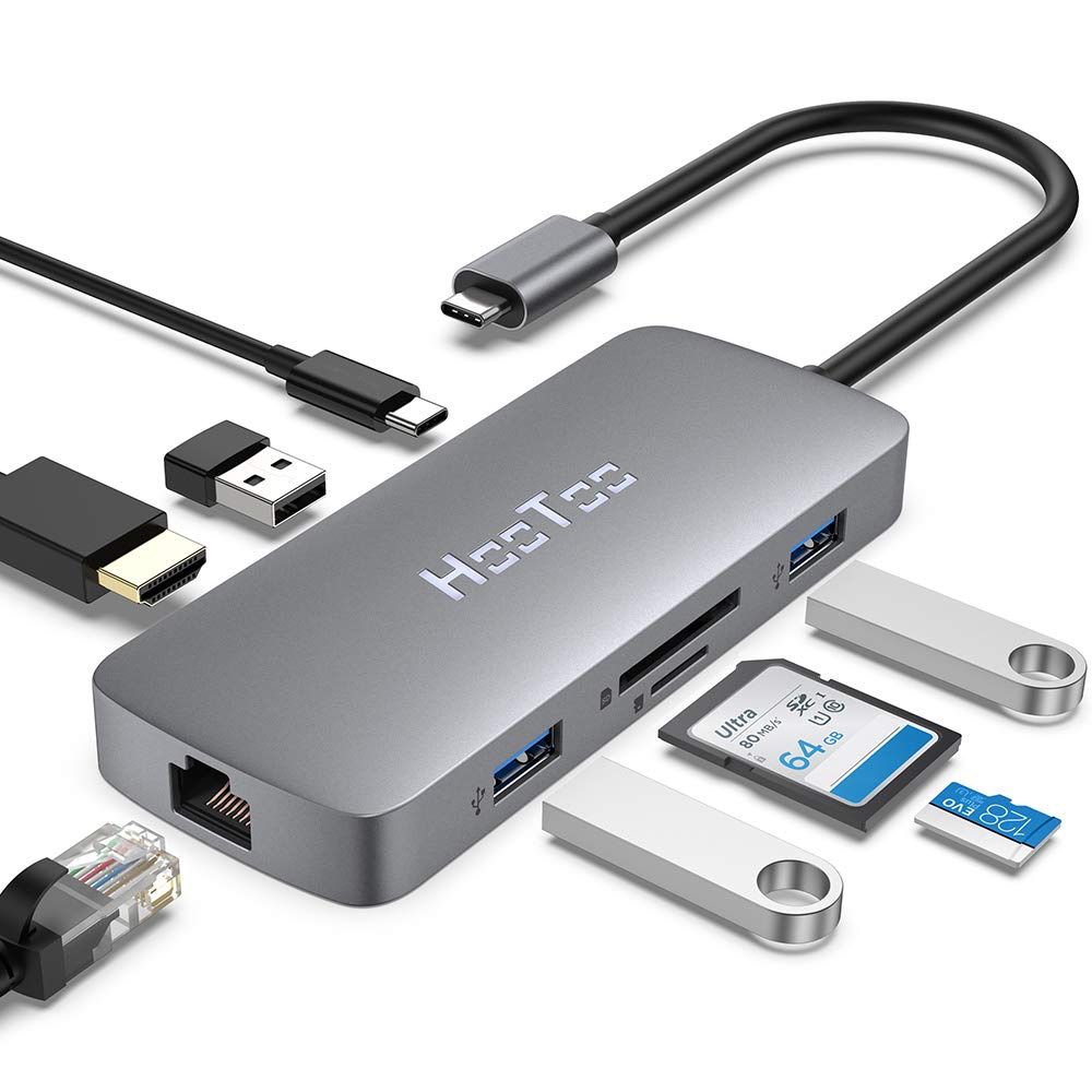 ZESKRIS 6 en 1 Adaptateur Multiport pour MacBook Hub USB alimenté avec lecteurs de Cartes SD/Micro SD 2 USB3.0 4K HDMI 100W PD pour MacBook Air/Pro et Autres appareils de Type C Hub USB C 