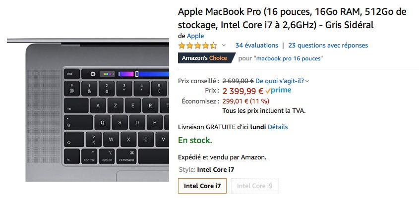 MacBook Pro 16 pouces Intel i9 16 Go Ram 1To