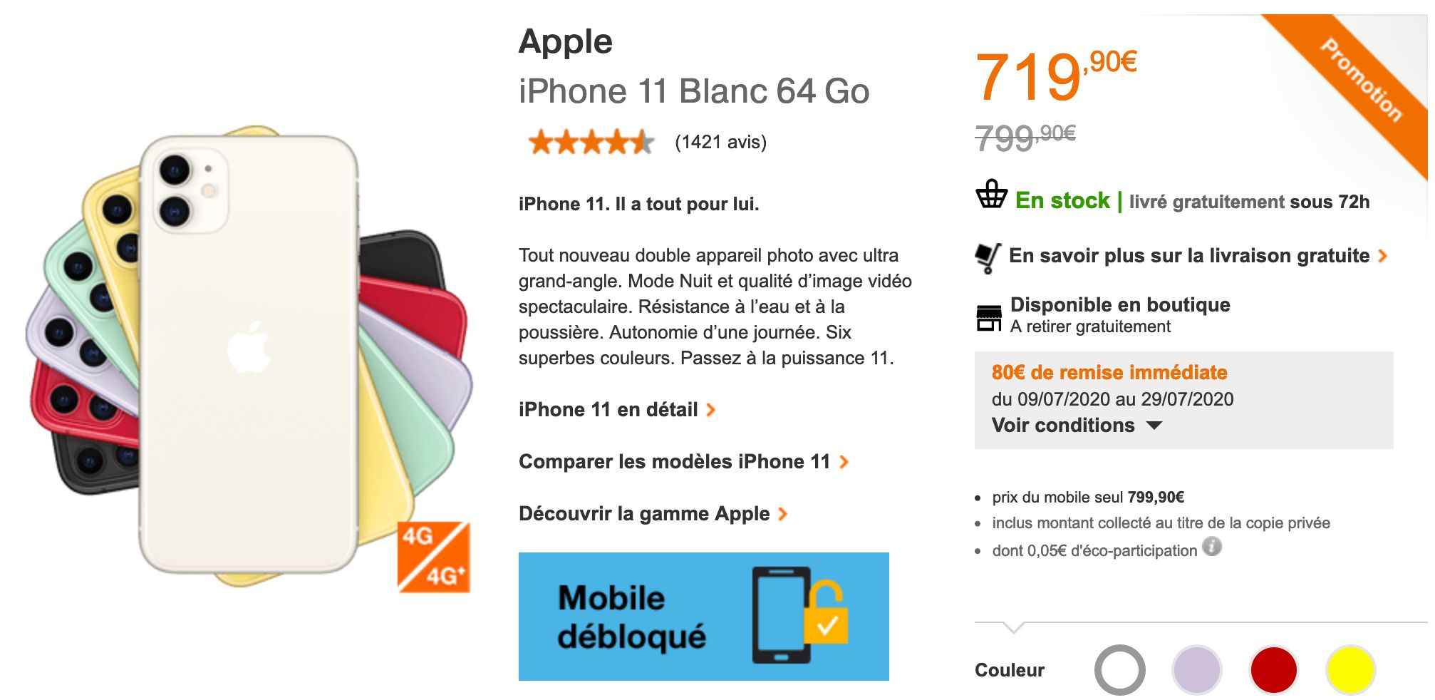 Promo l'iPhone 11 à 719 € chez Orange/Sosh, son meilleur prix