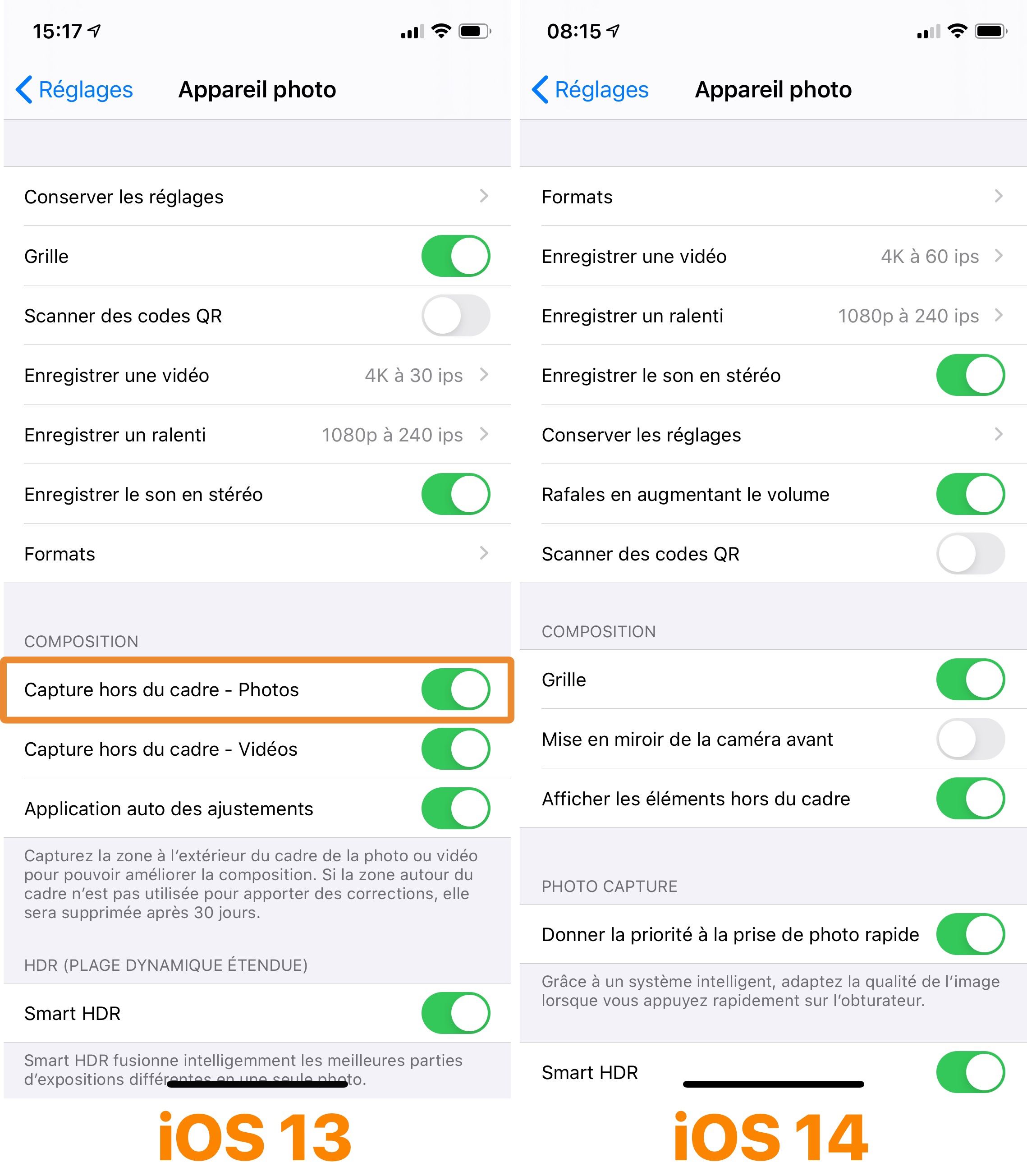 iOS 14 désactive la capture hors du cadre des iPhone 11 au profit de