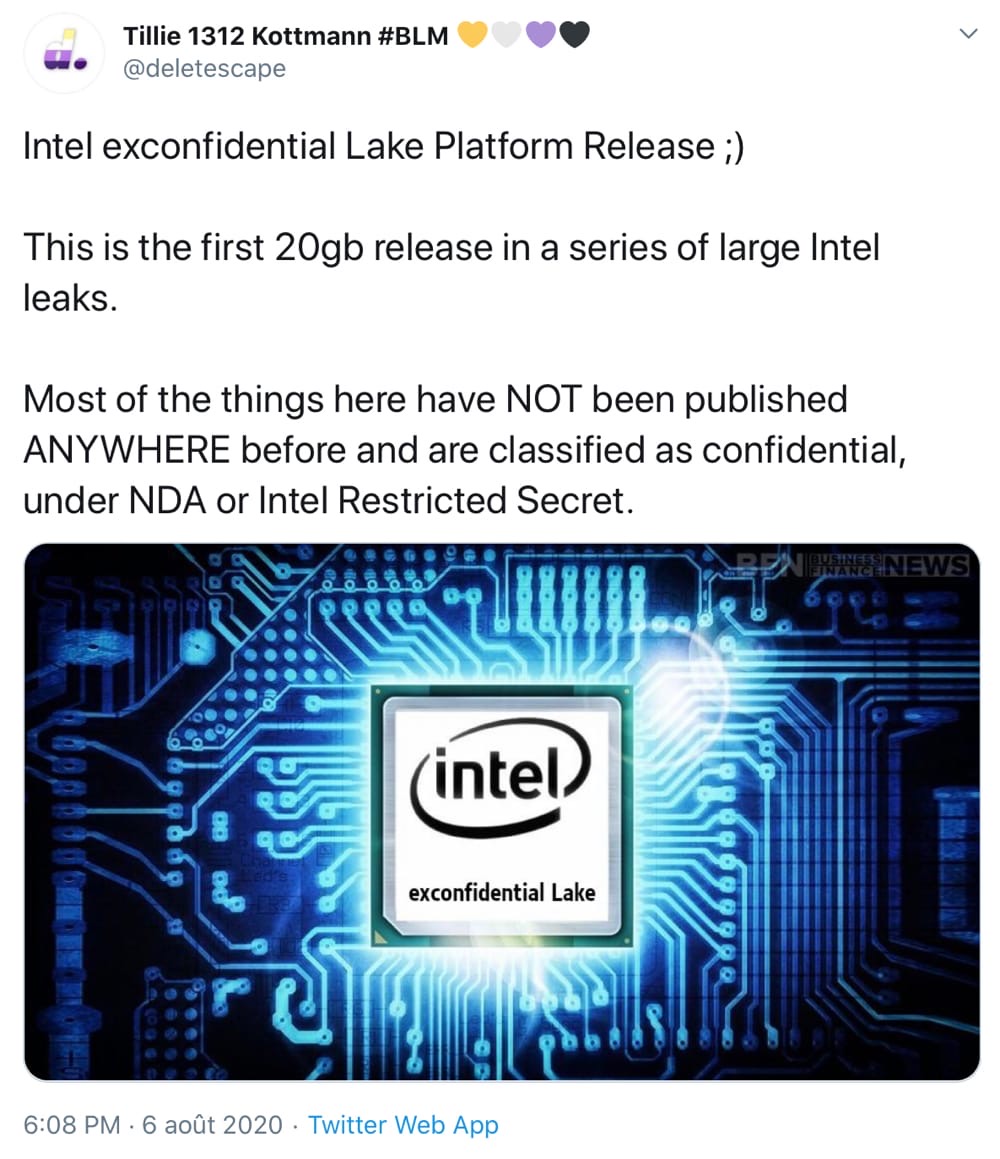 Tweet fuite Intel