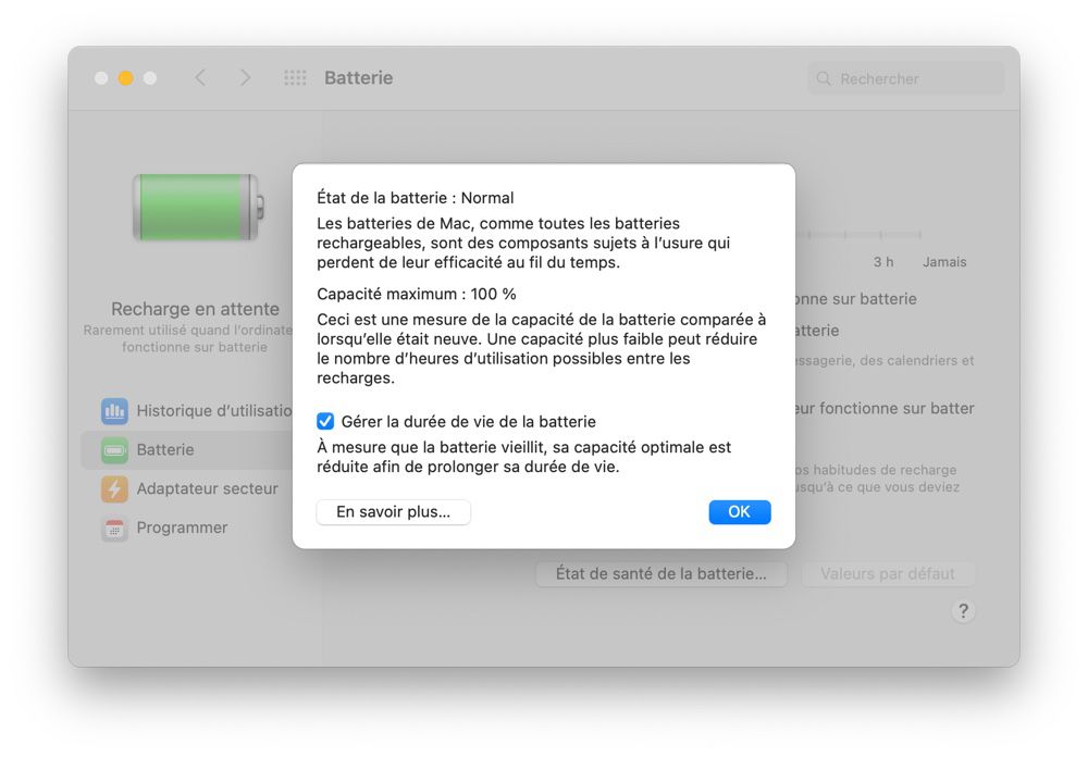 Comment connaitre l'état de la batterie d'un MacBook (nombre de