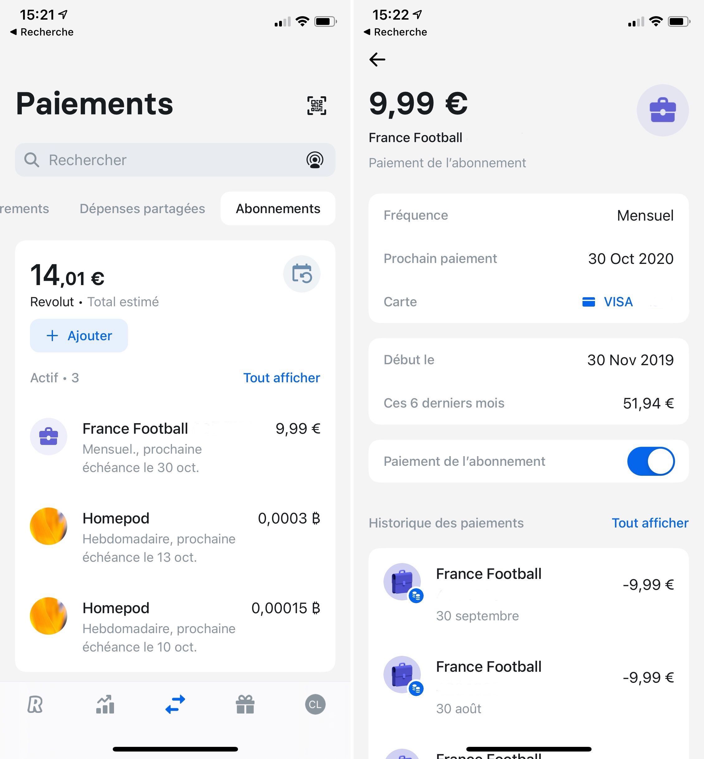 Revolut tient un journal de vos prélèvements iGeneration