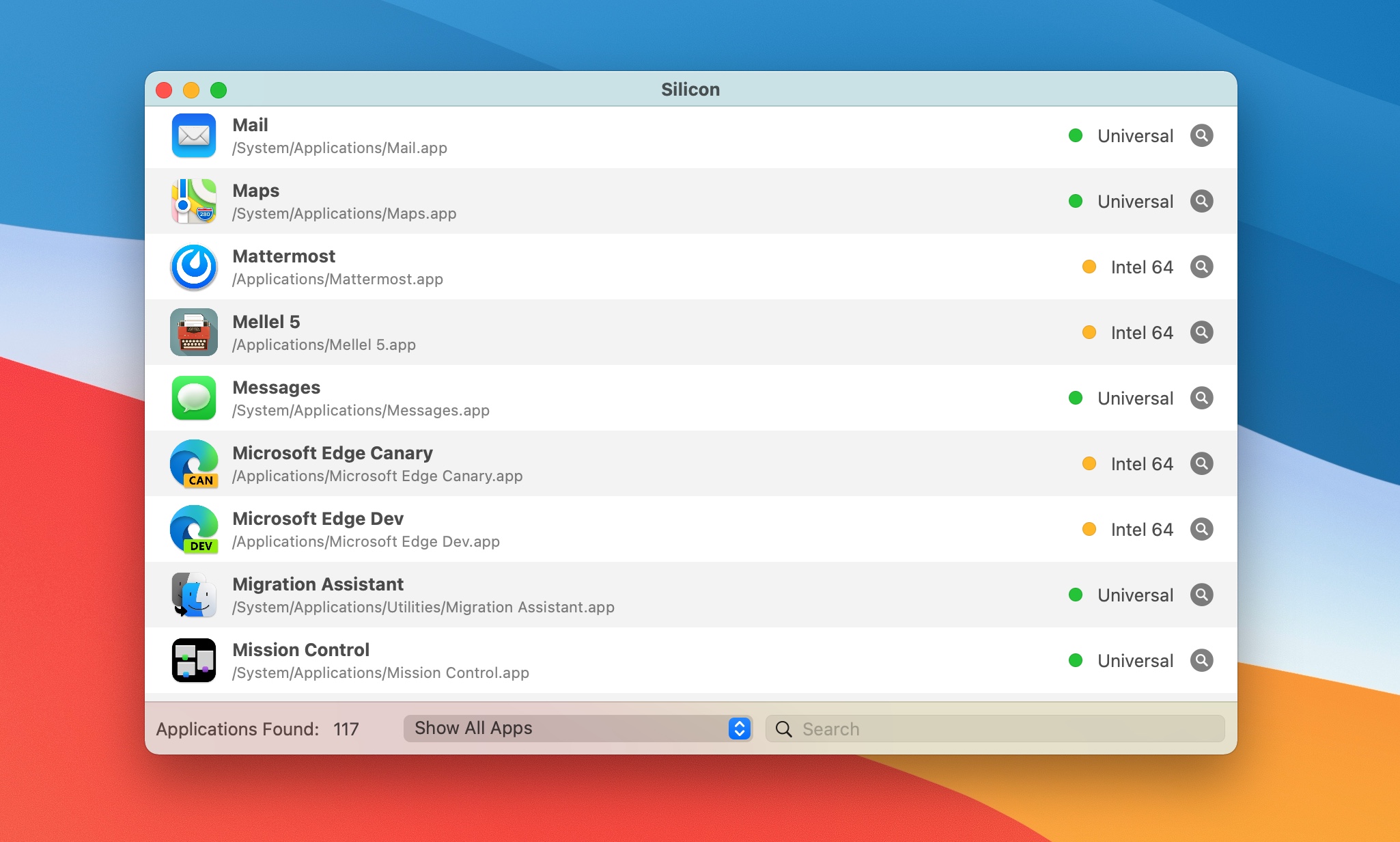 Silicon liste rapidement les apps Apple Silicon et Intel sur votre Mac