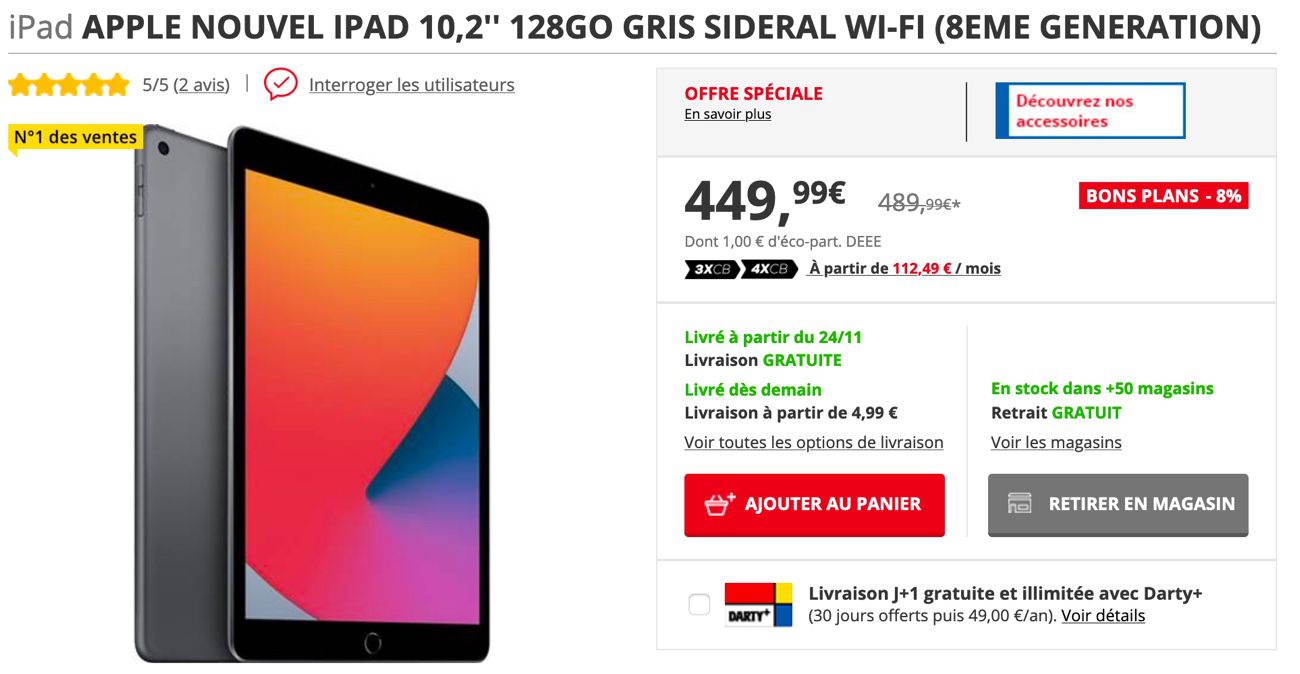Promo : iPad 8 de 128 Go à 449 € et iPad Pro 11 2020 à 809 € (- 10 %)