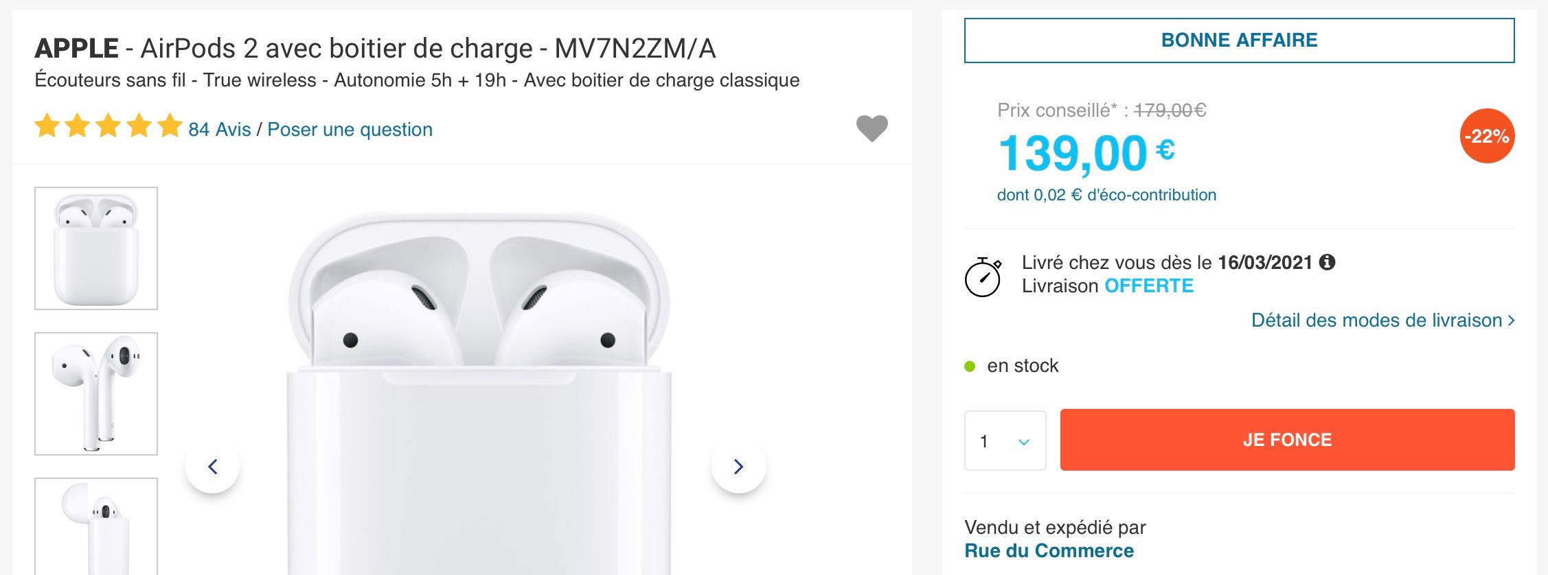 Promo AirPods 2 en stock à 139 € WatchGeneration