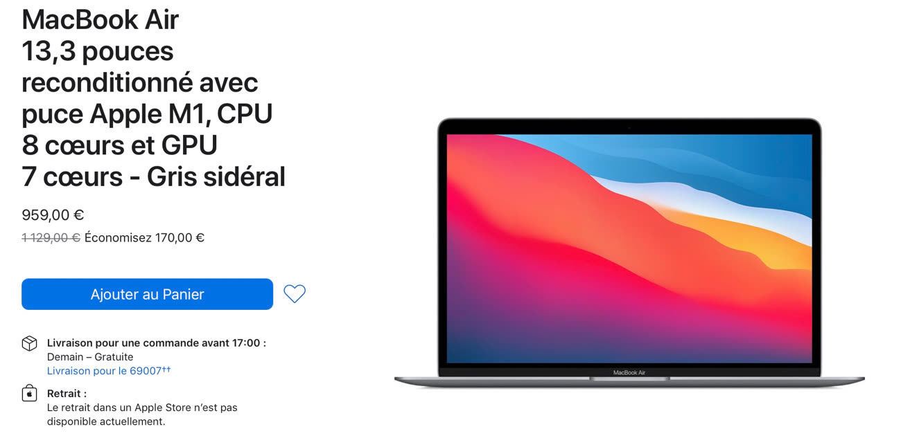 Refurb M1 : MacBook Air en 256 ou 512 Go de SSD, MacBook Pro à 16