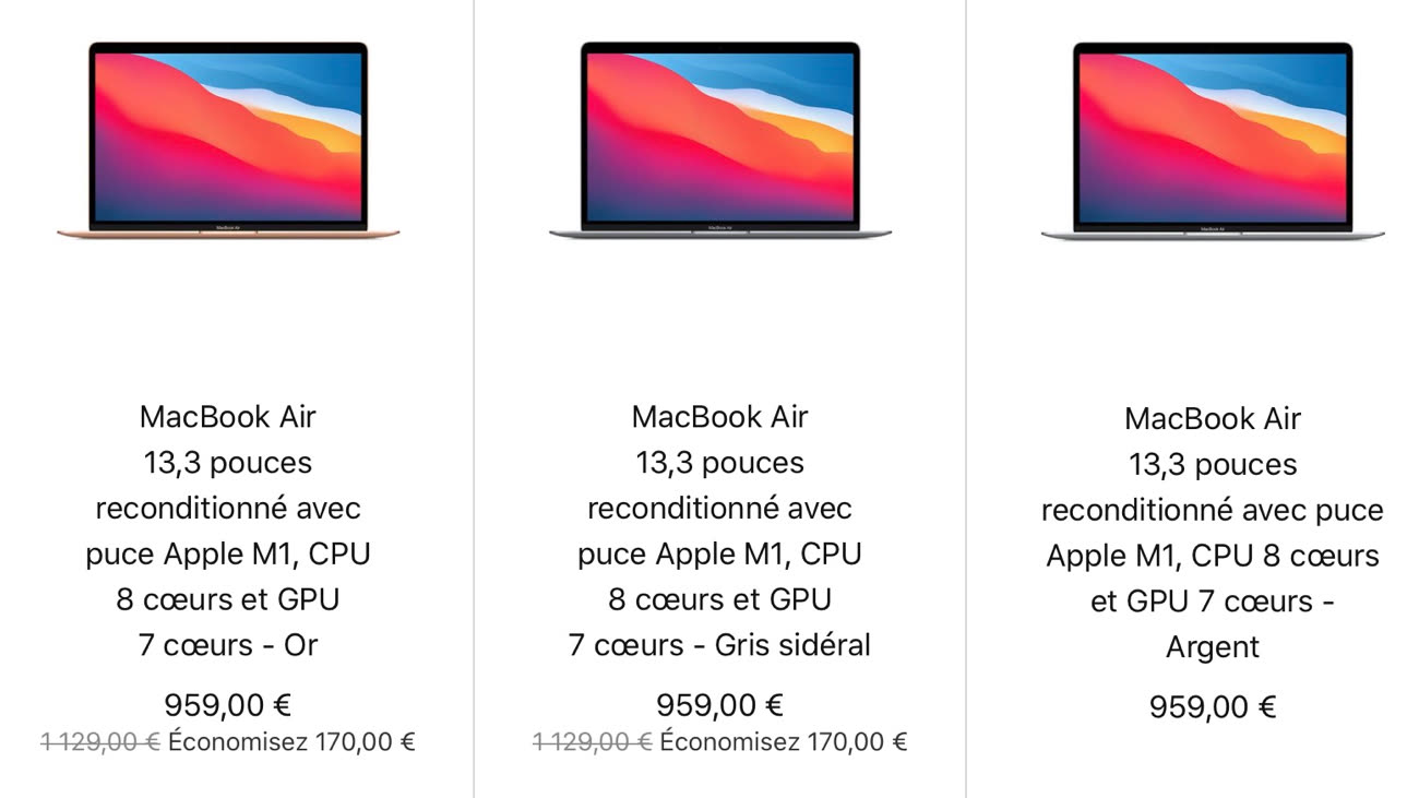 Refurb : iMac M1 16Go/1To à 2009€, MacBook Air M1 dès 959€, MacBook Pro