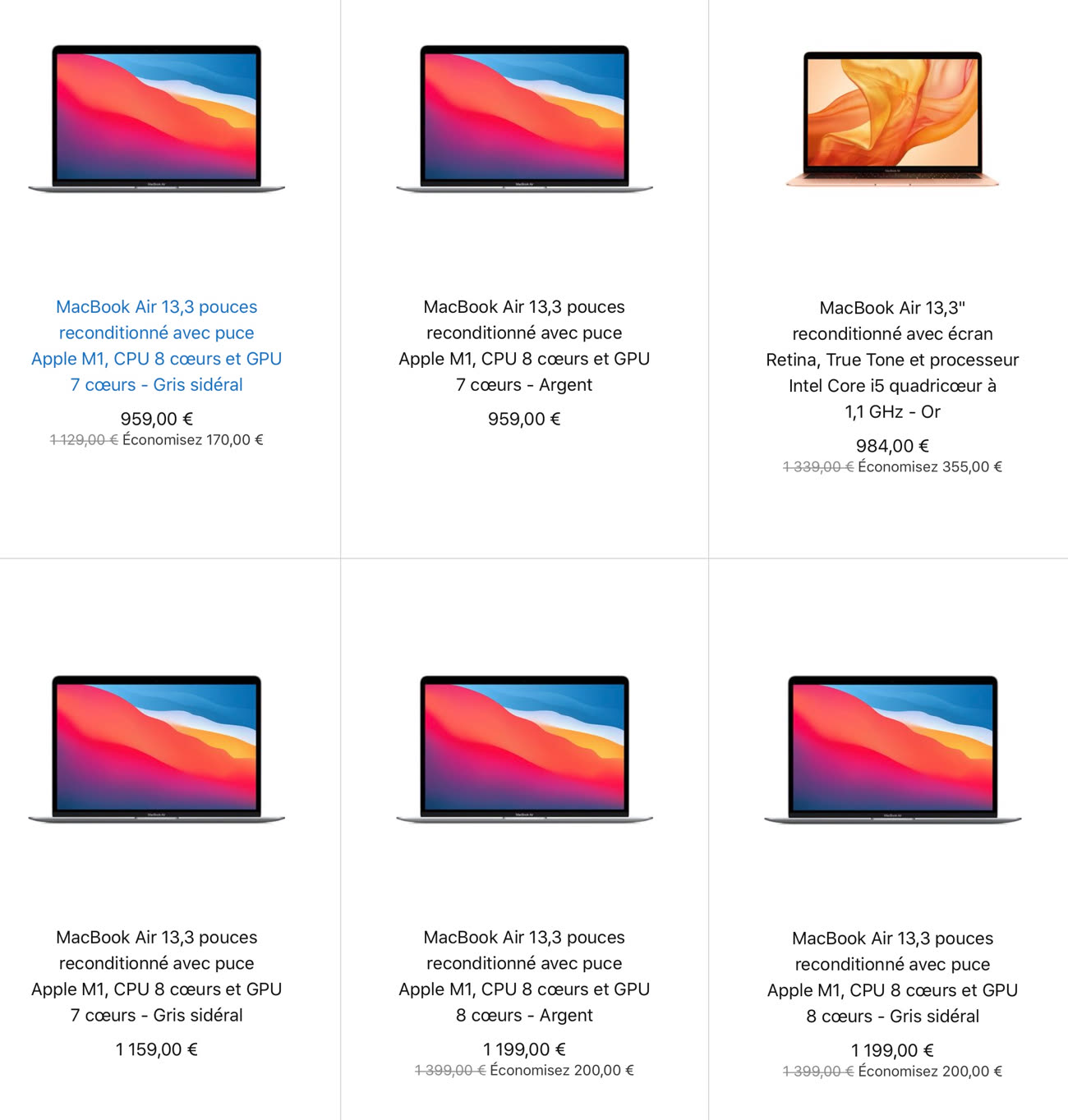 Refurb : MacBook Air M1 jusqu'à 16 Go/1 To (1 599 €)
