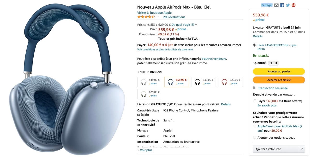 Casque Apple AirPods Max Bleu Ciel pas cher - Casque audio - Achat moins  cher
