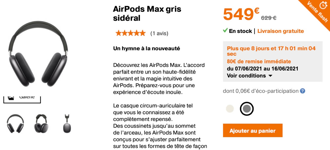 Soldes Apple AirPods Max argent 2024 au meilleur prix sur