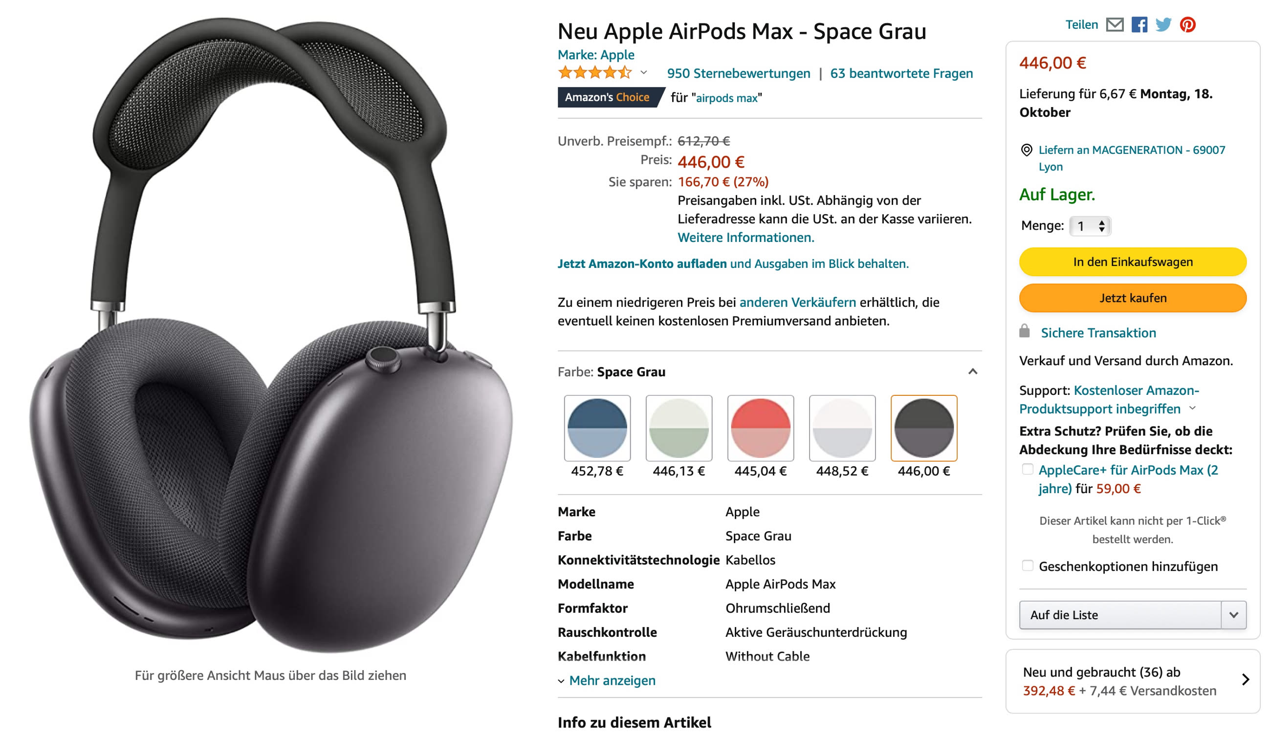 Casque APPLE AirPods Max Gris Sidéral