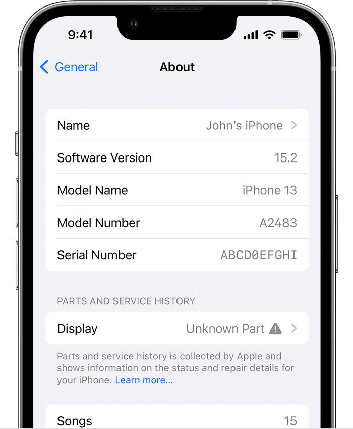 iOS 15.2 affiche l'historique des réparations sur un iPhone