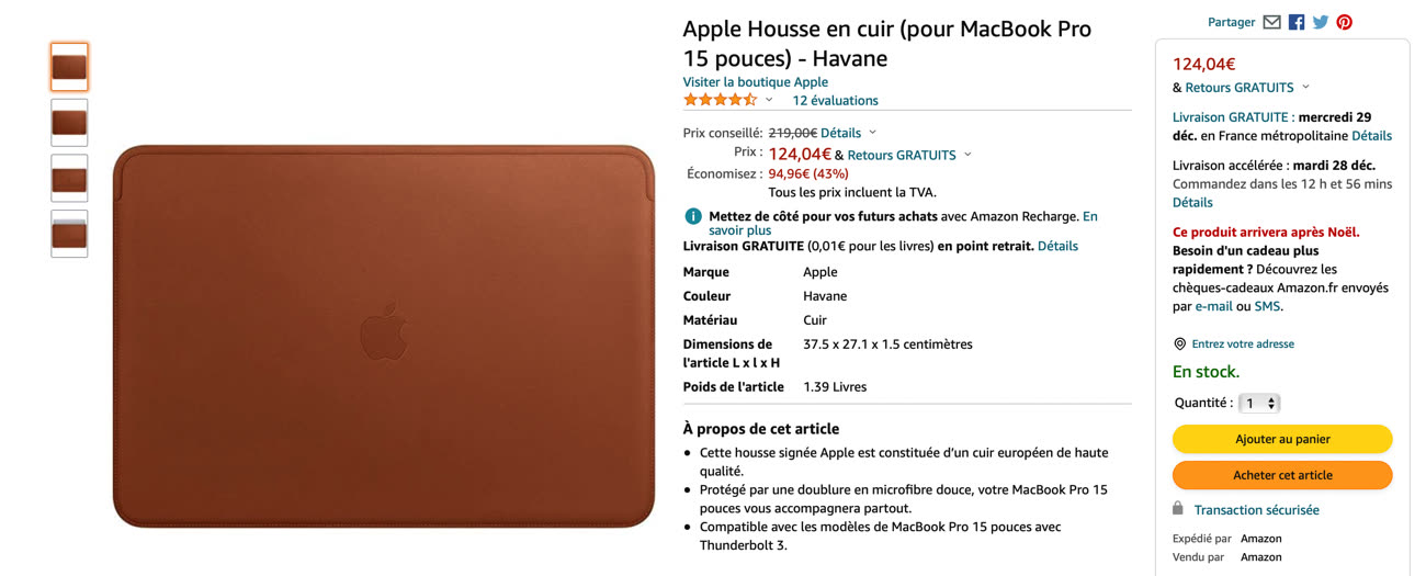 Housse en cuir pour MacBook Pro 15 pouces - Havane