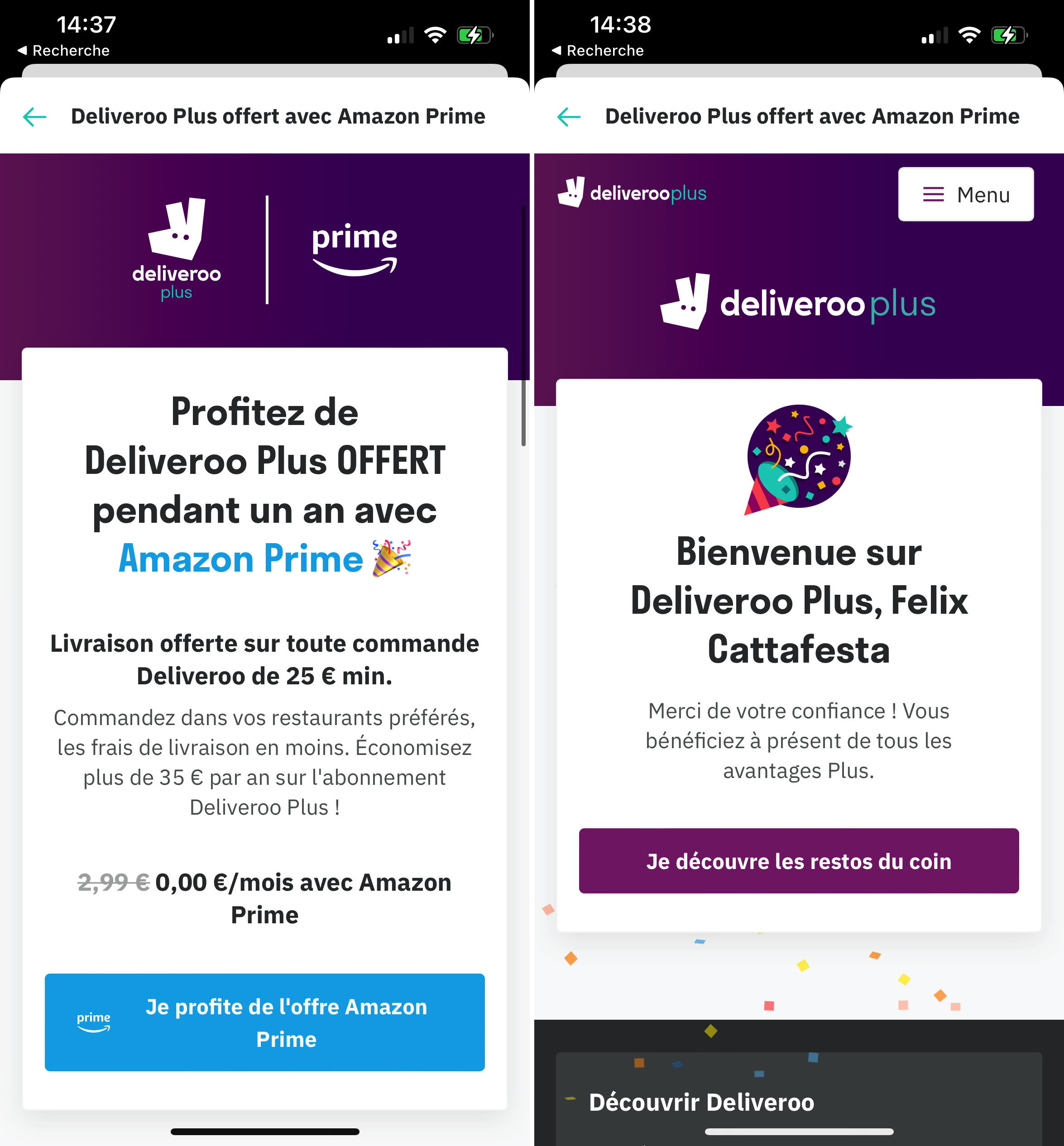 L'abonnement Deliveroo Plus offert pendant un an avec Amazon Prime