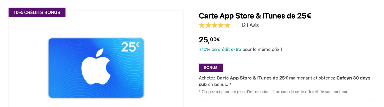 10 % de crédit supplémentaire sur les cartes App Store et iTunes !