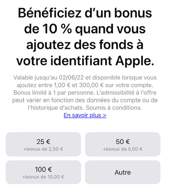 Ajouter de l'argent au solde de votre compte Apple - Assistance Apple (TN)