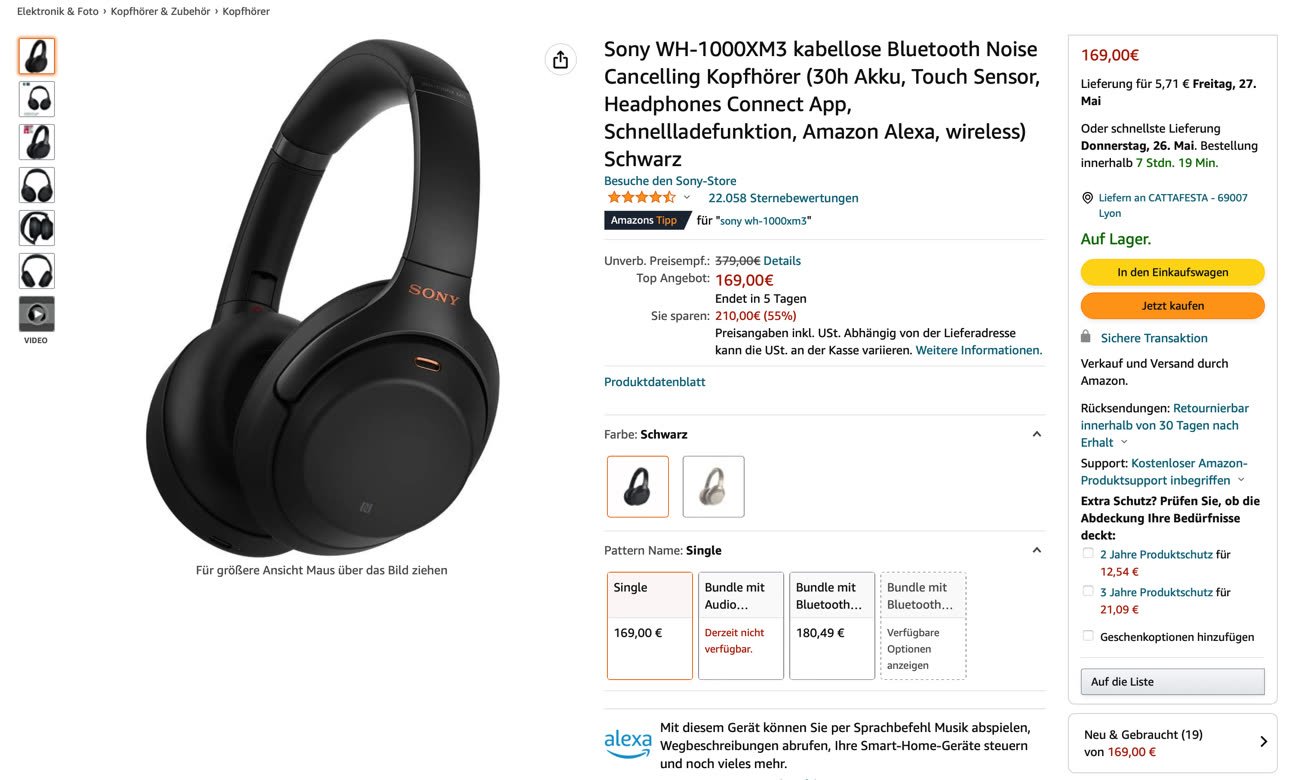 Sony wh-1000xm3 - casque sans fil bluetooth a réduction de bruit