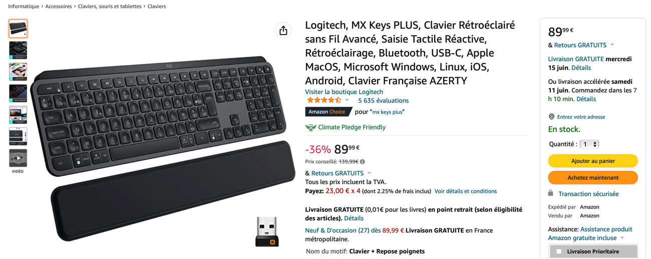 Logitech MX Keys Clavier sans fil rétroéclairé pour Mac / iPad