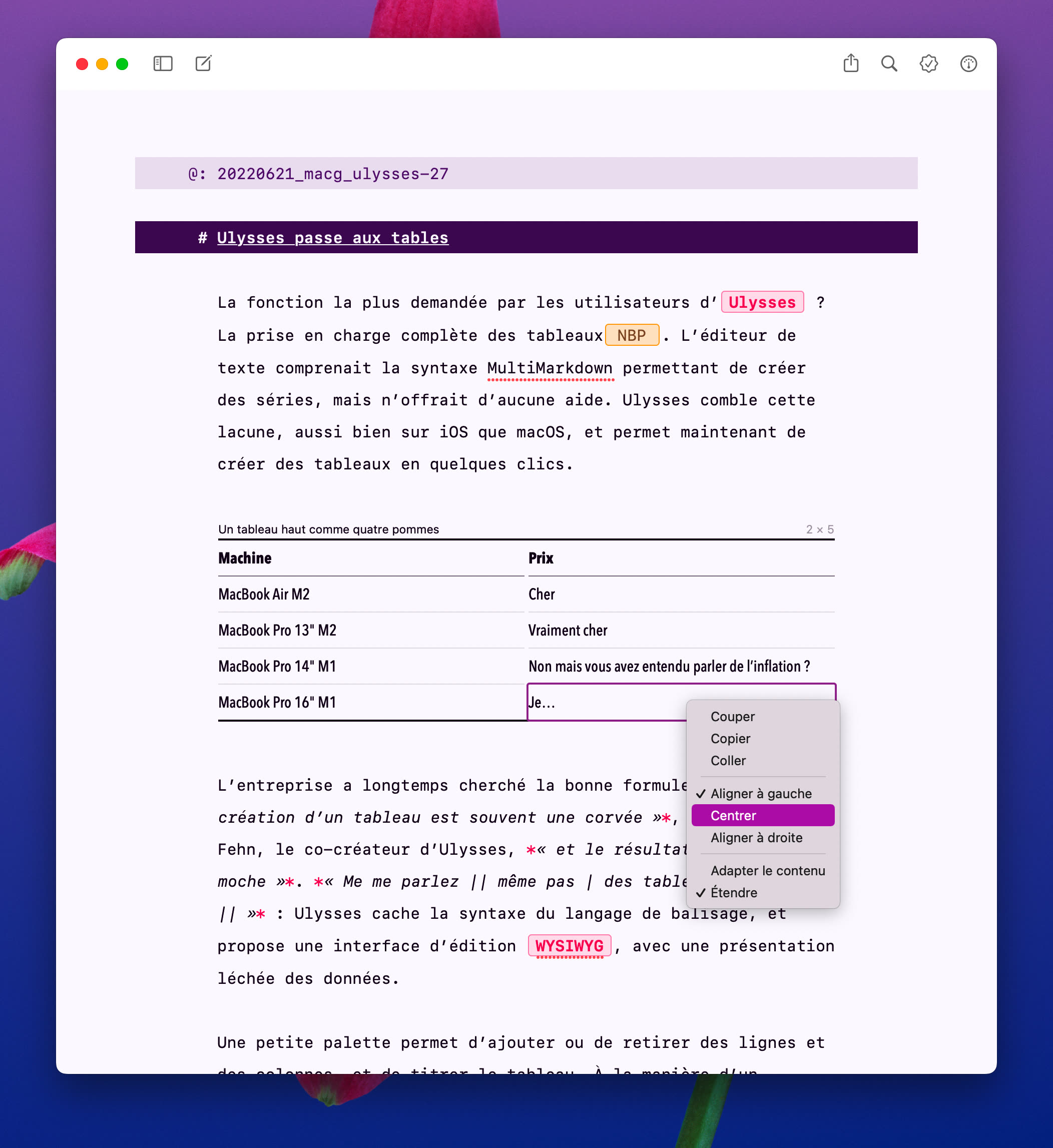 Source : MacGeneration (https://www.macg.co/logiciels/2022/06/ulysses-passe-aux-tables-129787)