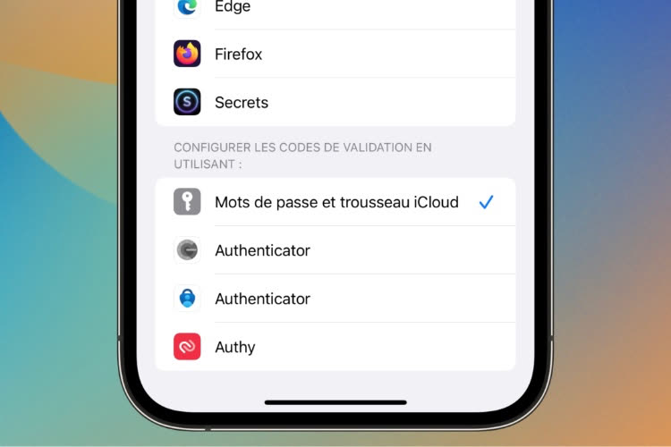 iOS 16 permet de choisir une app de gestion de codes de validation 2FA par défaut