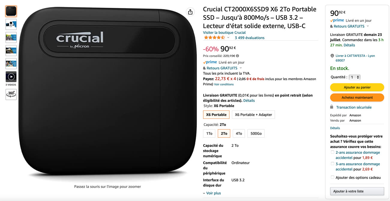 SSD portable : le Crucial X6 à 91 € au lieu de 229 € (-60