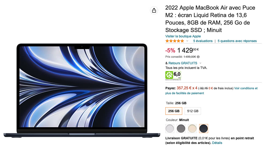 Promo : - 230 € sur le MacBook Air M2 avec 16 Go de RAM