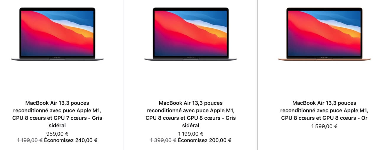 MacBook Air 13,3 pouces reconditionné avec puce Apple M1, CPU 8 cœurs et  GPU 7 cœurs - Gris sidéral - Apple (FR)