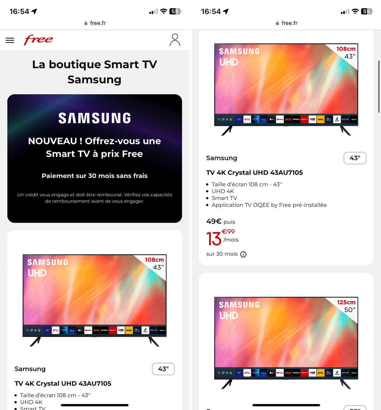 Free propose des téléviseurs Samsung à crédit à ses clients Freebox