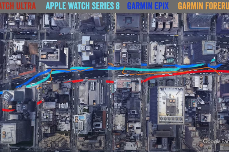 GPS test between Apple Watch Ultra, Series 8, and Garmin