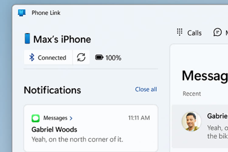 Phone Link : Microsoft a fait un petit Messages à Windows
