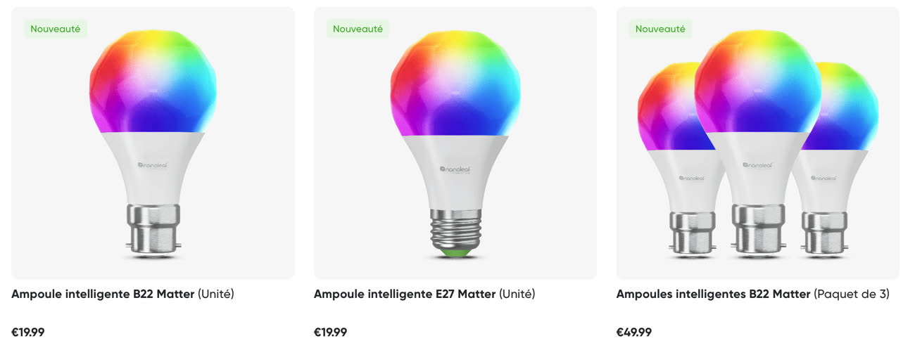 Nanoleaf Matter Essentials Pack de 3 Ampoules LED E27 Connectées