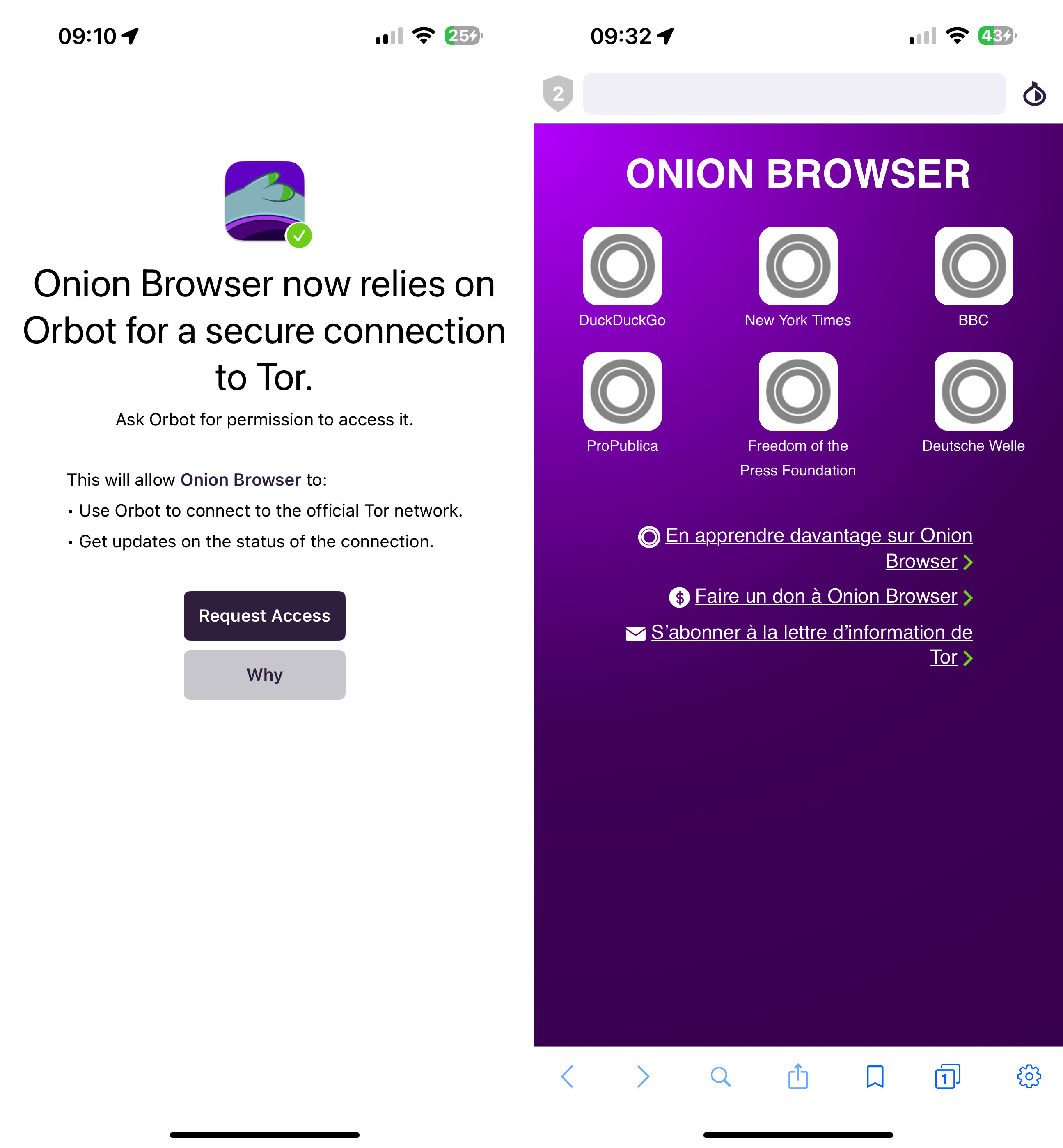 Le navigateur Onion Browser s'appuie désormais sur le VPN Orbot