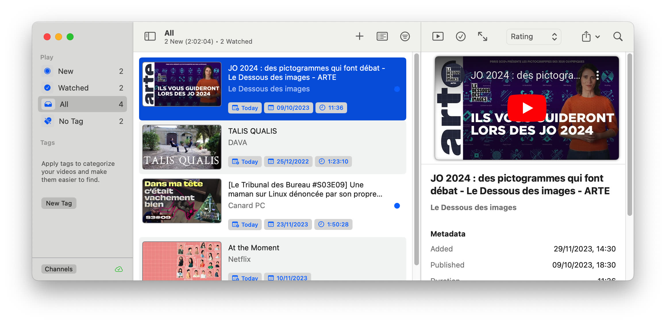 Play permet de se créer une liste de vidéos à regarder plus tard