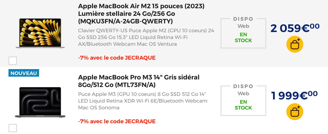 12% sur MacBook Pro 13'' 256Go SSD 16Go RAM Puce M2 CPU 8 cœurs