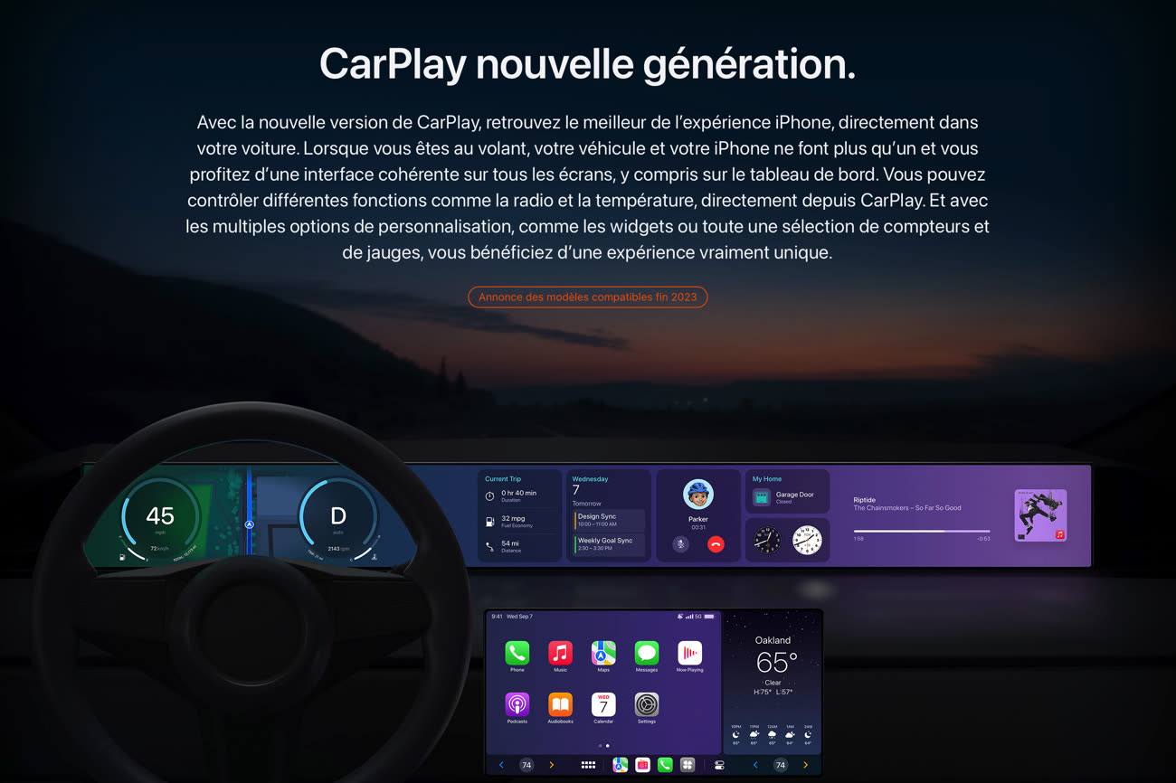 Le site d’Apple promet toujours la liste des voitures compatibles avec le nouveau CarPlay pour la fin 2023