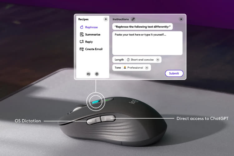 Logitech dévoile une souris avec un bouton ChatGPT et ajoute de l’IA à Logi Options+