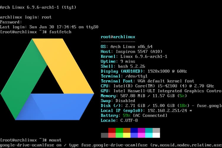 It is possible to run Linux from Google Drive