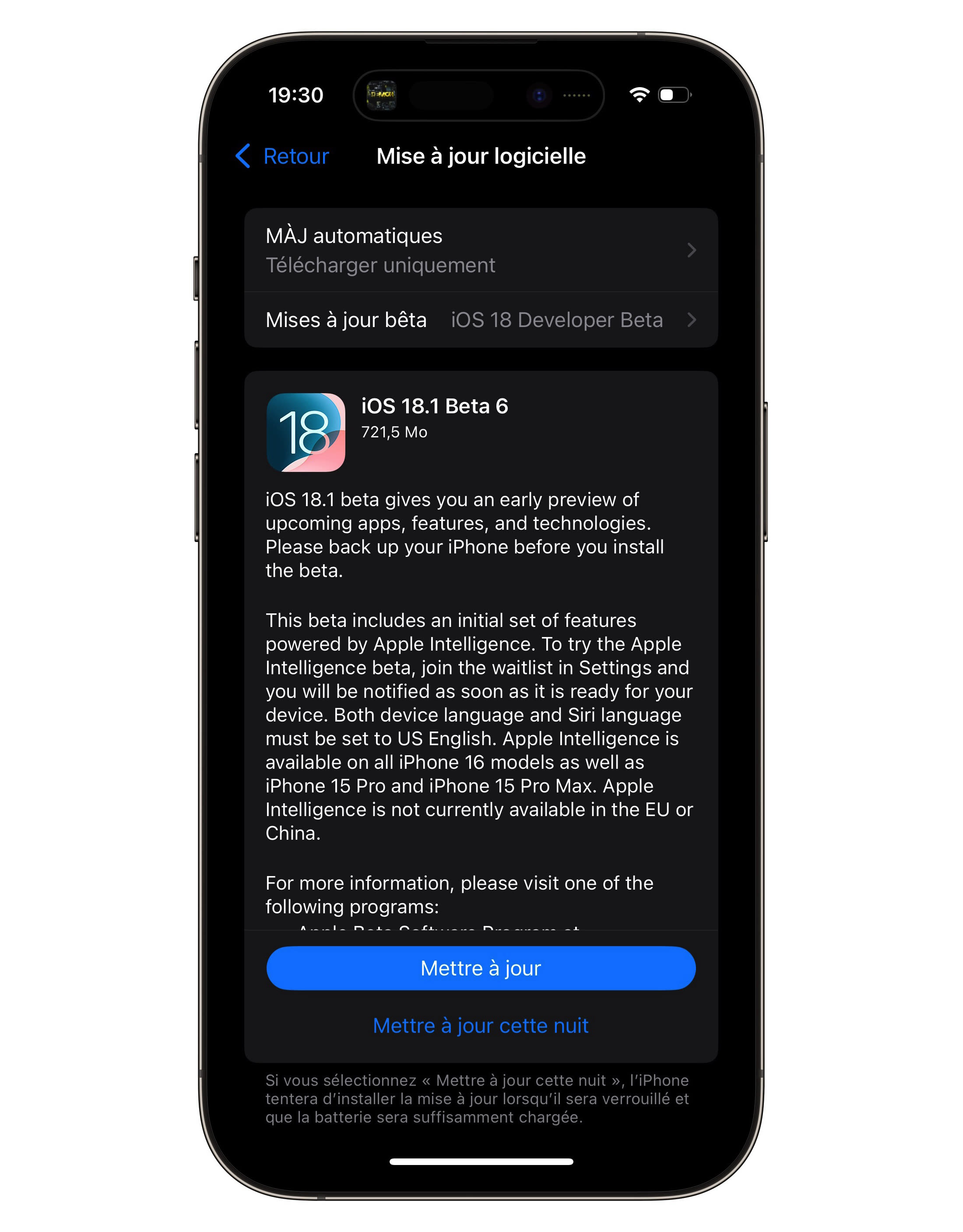 iOS 18.1 : bêta 6 pour les développeurs, bêta 3 pour les testeurs ...