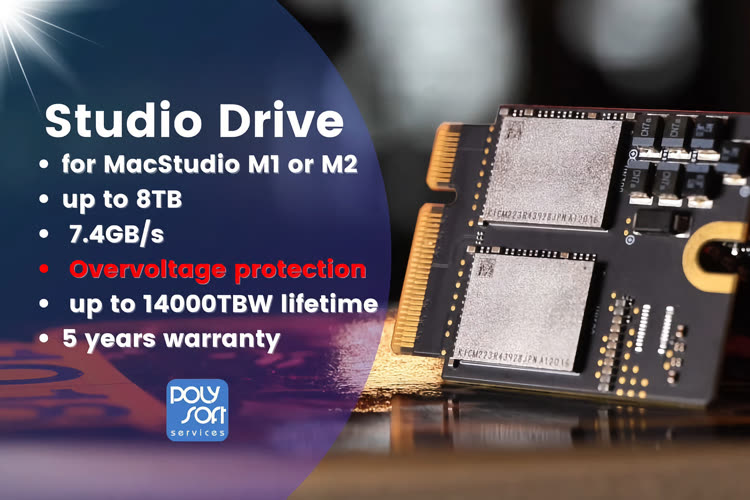 Le Studio Drive permet de changer le SSD du Mac Studio et d’augmenter sa capacité après achat