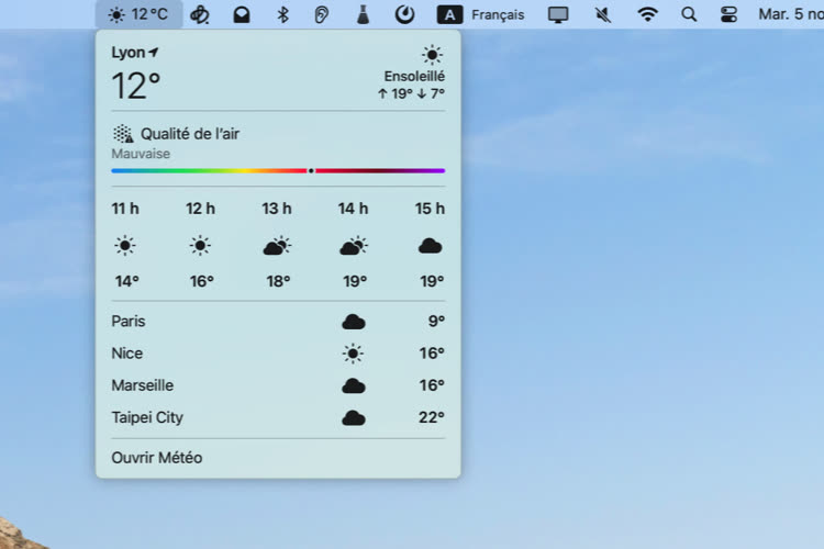 La deuxième bêta de macOS 15.2 affiche la météo dans la barre des menus