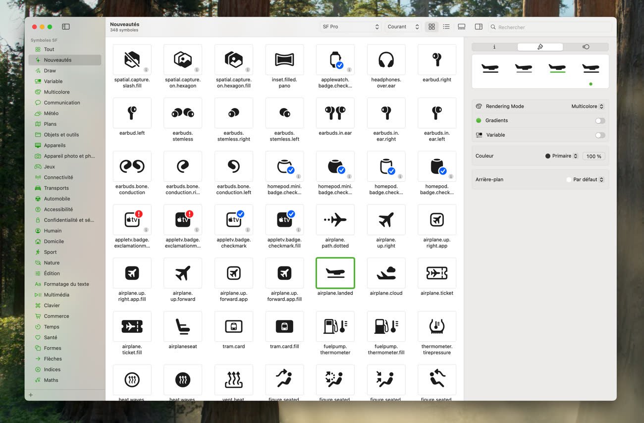 SF Symbols 7 avec une petite partie des nouvelles icônes. Image MacGeneration.