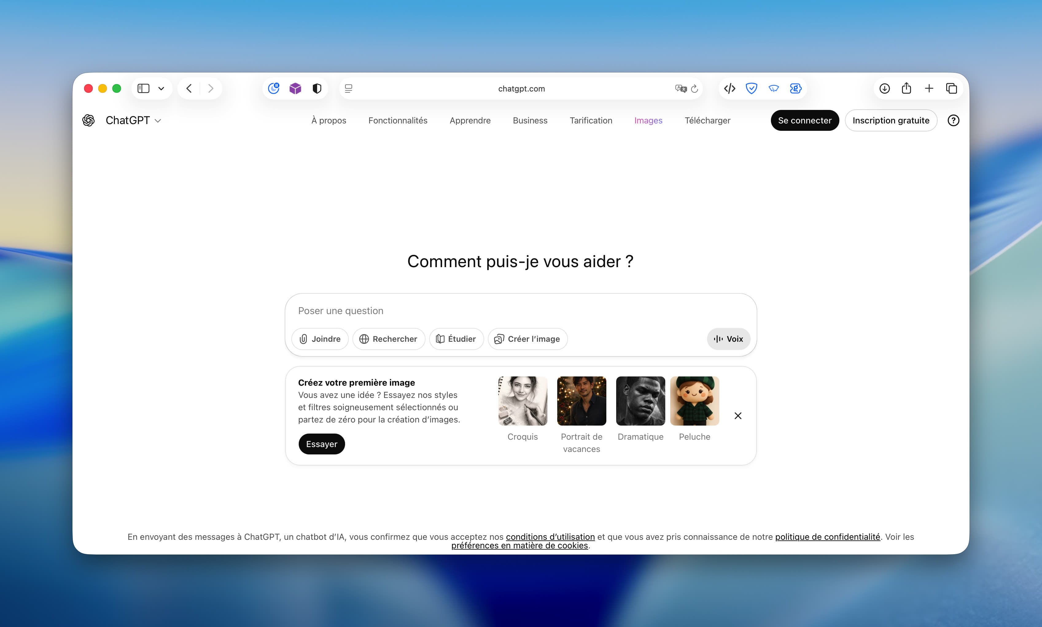 Fenêtre principale de ChatGPT