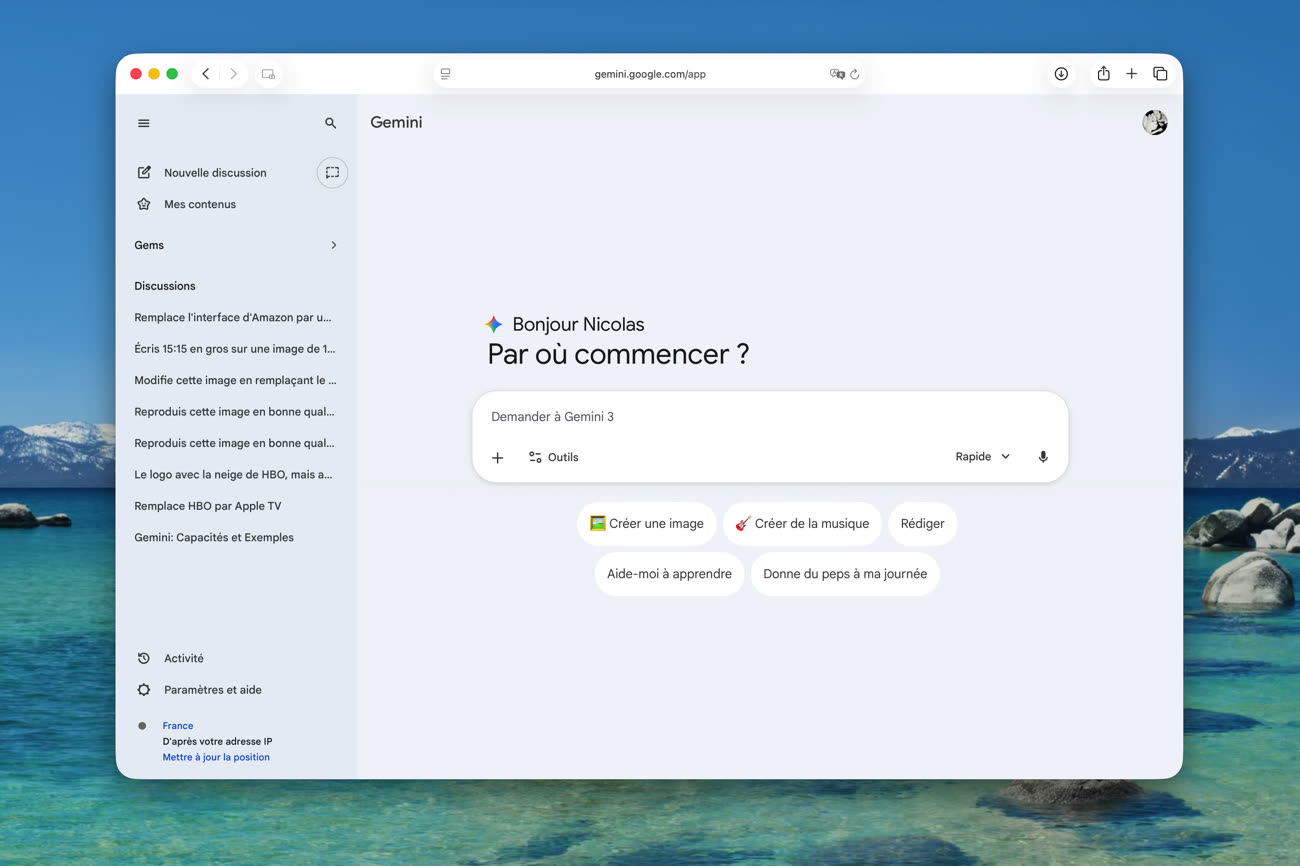 Gemini dans une fenêtre Safari. Image MacGeneration.