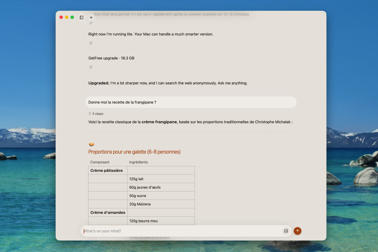 L’app repère toutefois que mon Mac peut faire tourner un modèle plus puissant, avec un gain net en qualité. Image MacGeneration.